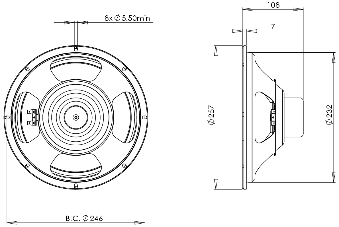 B&C Speaker 10CL51 Dimensions