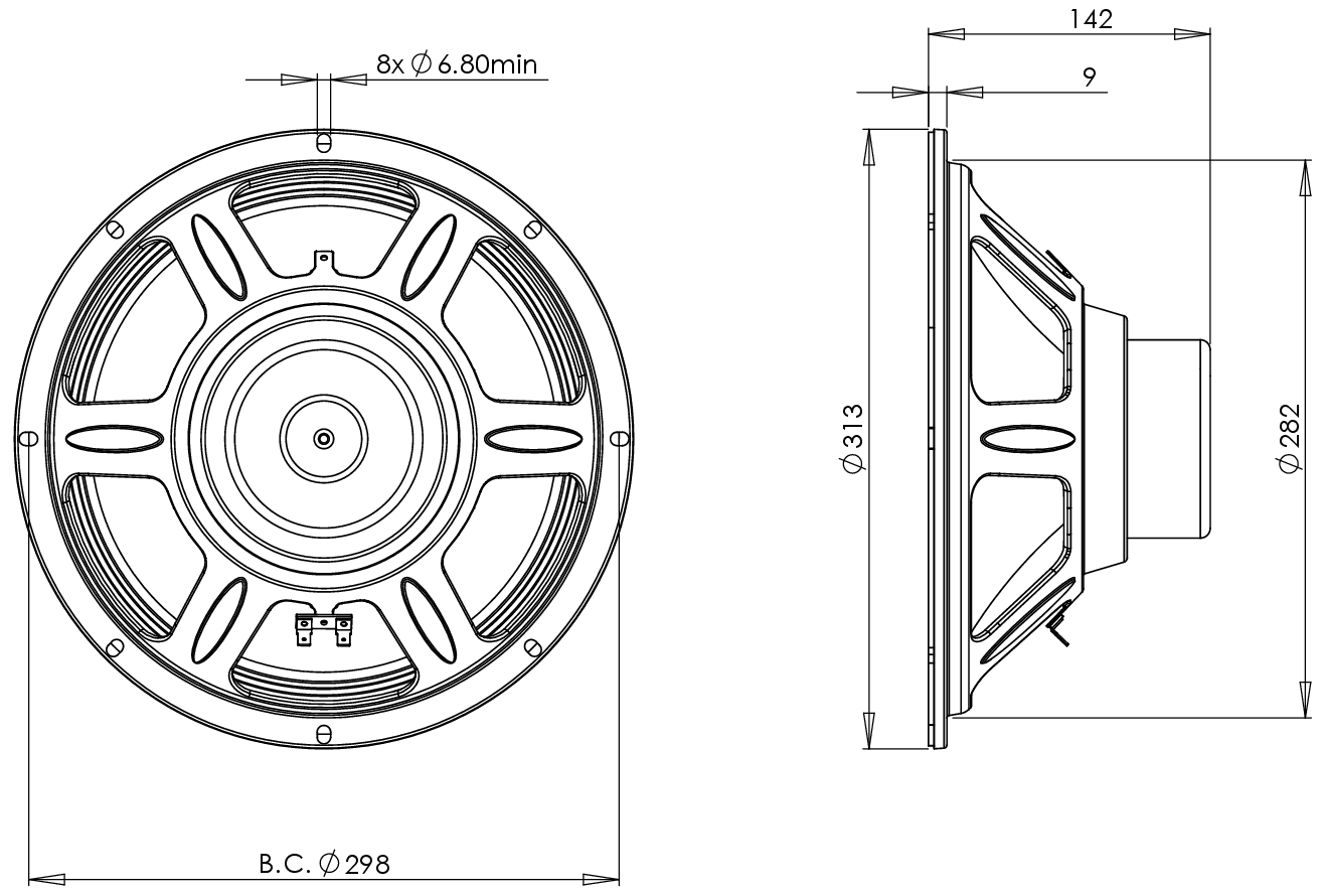 B&C Speaker 12CL76 Dimensions