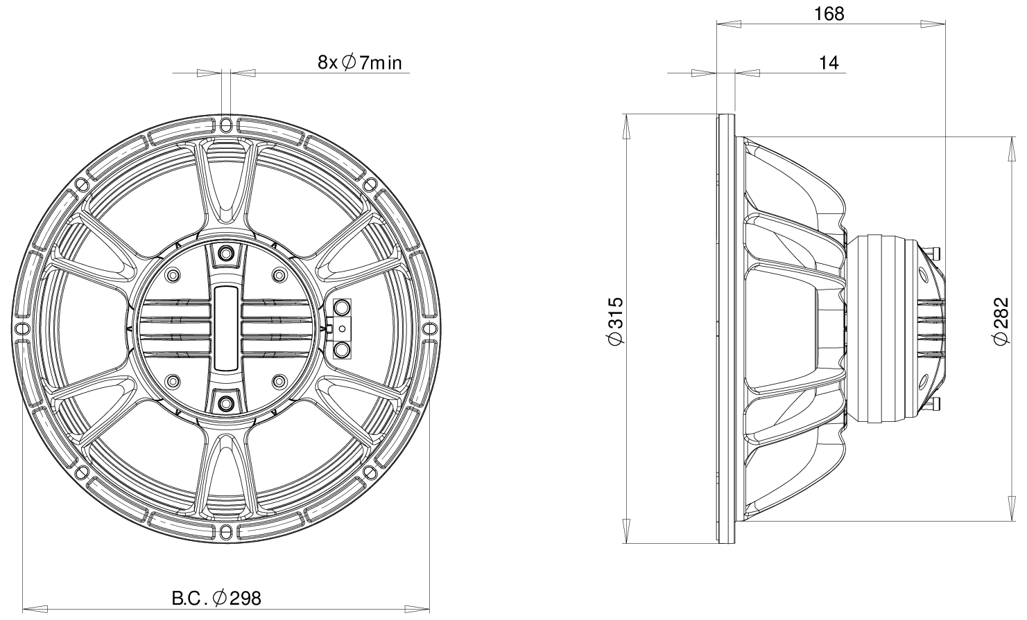 B&C Speaker 12CXN76 Dimensions
