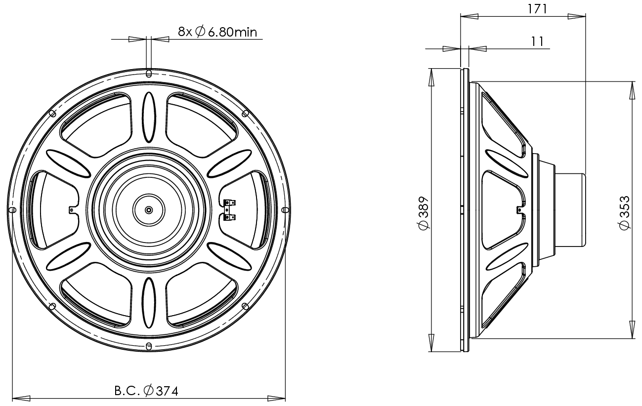 B&C Speaker 15CL76 Dimensions