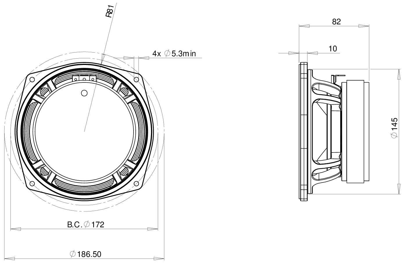 B&C Speaker 6MD38 Dimensions