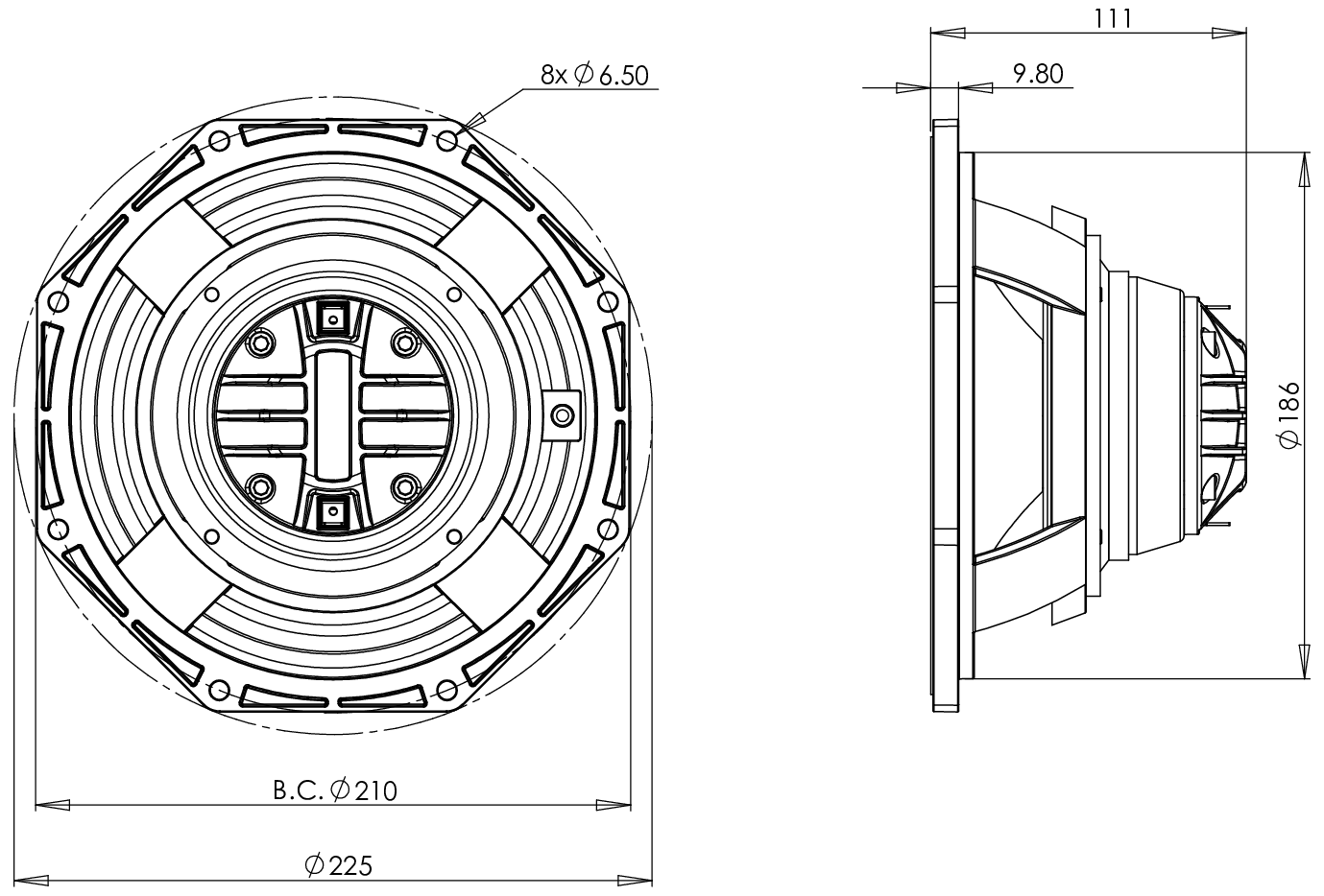 B&C Speaker 8CXN51 Dimensions