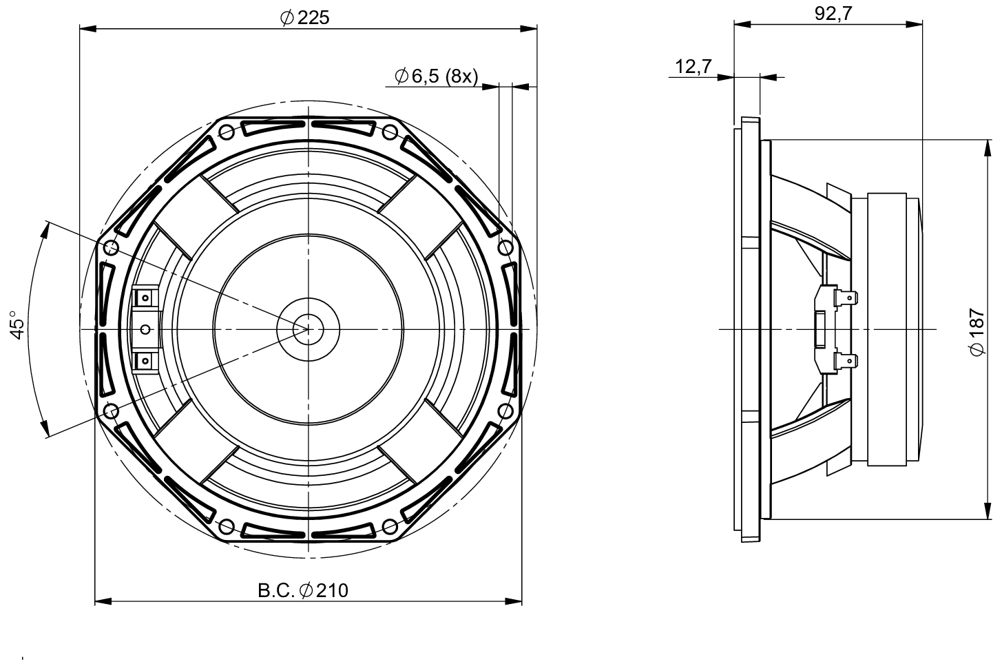 B&C Speaker 8FG51 Dimensions