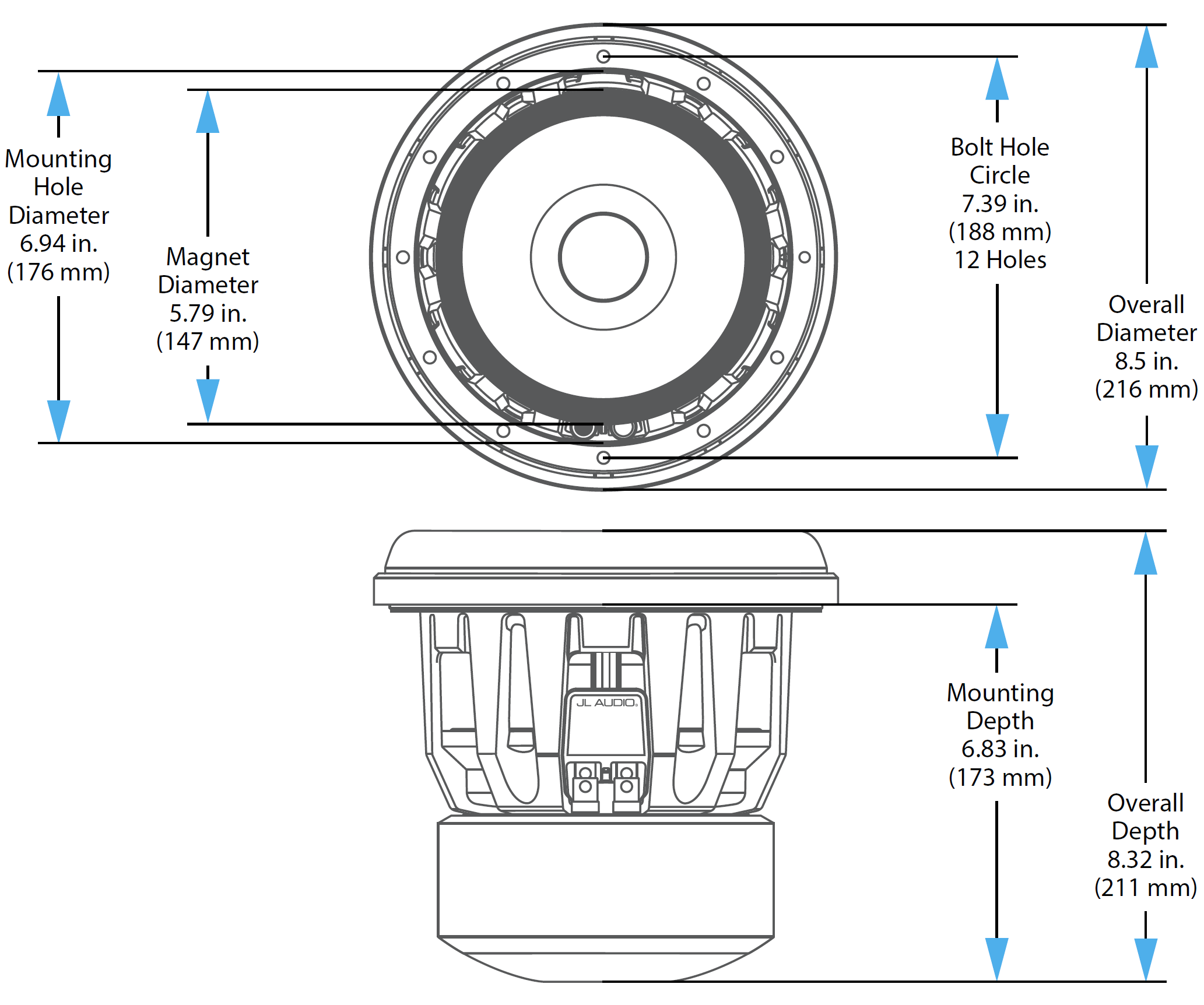 JL Audio 8W7AE-3 Dimensions