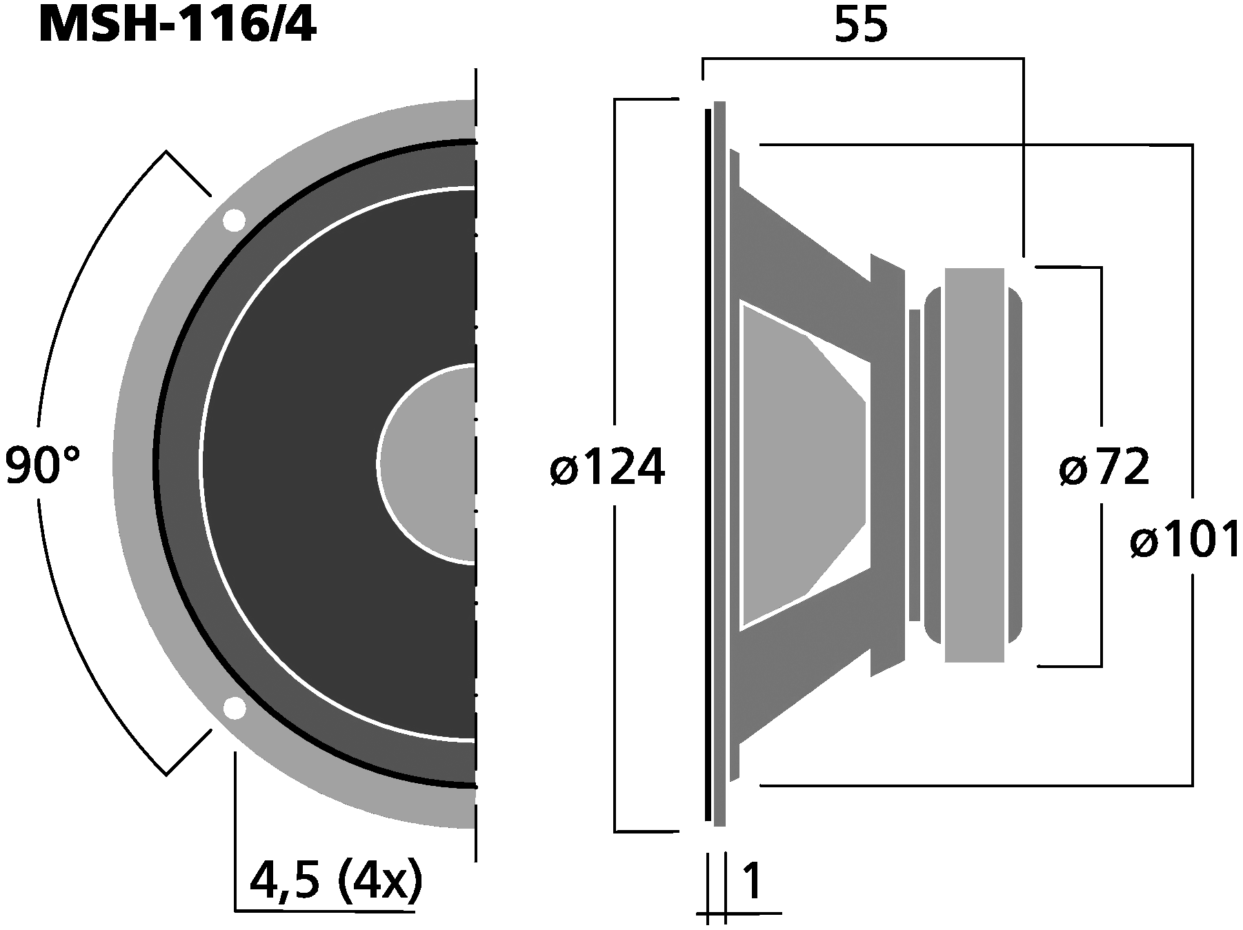 MONACOR MSH-116/4 Dimensions
