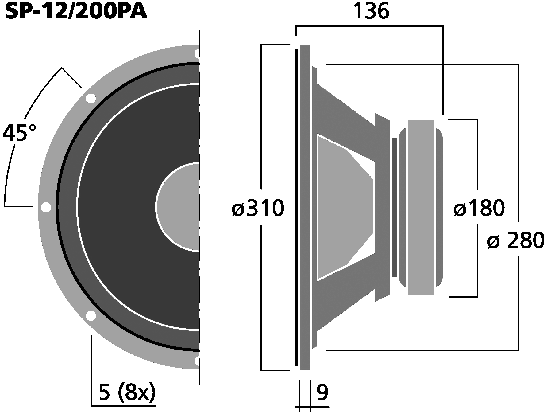 MONACOR SP-12/200PA Dimensions