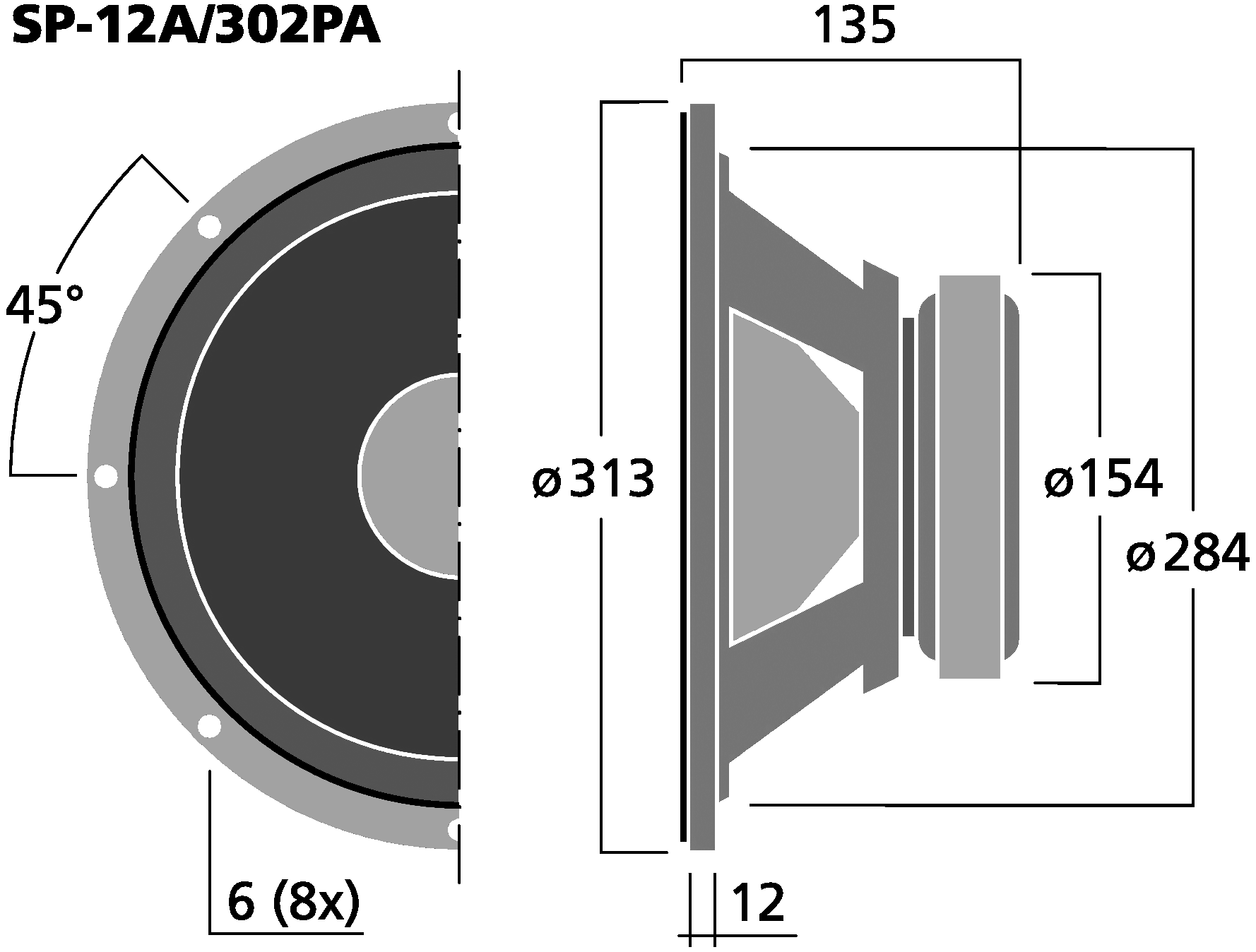 MONACOR SP-12A/302PA Dimensions
