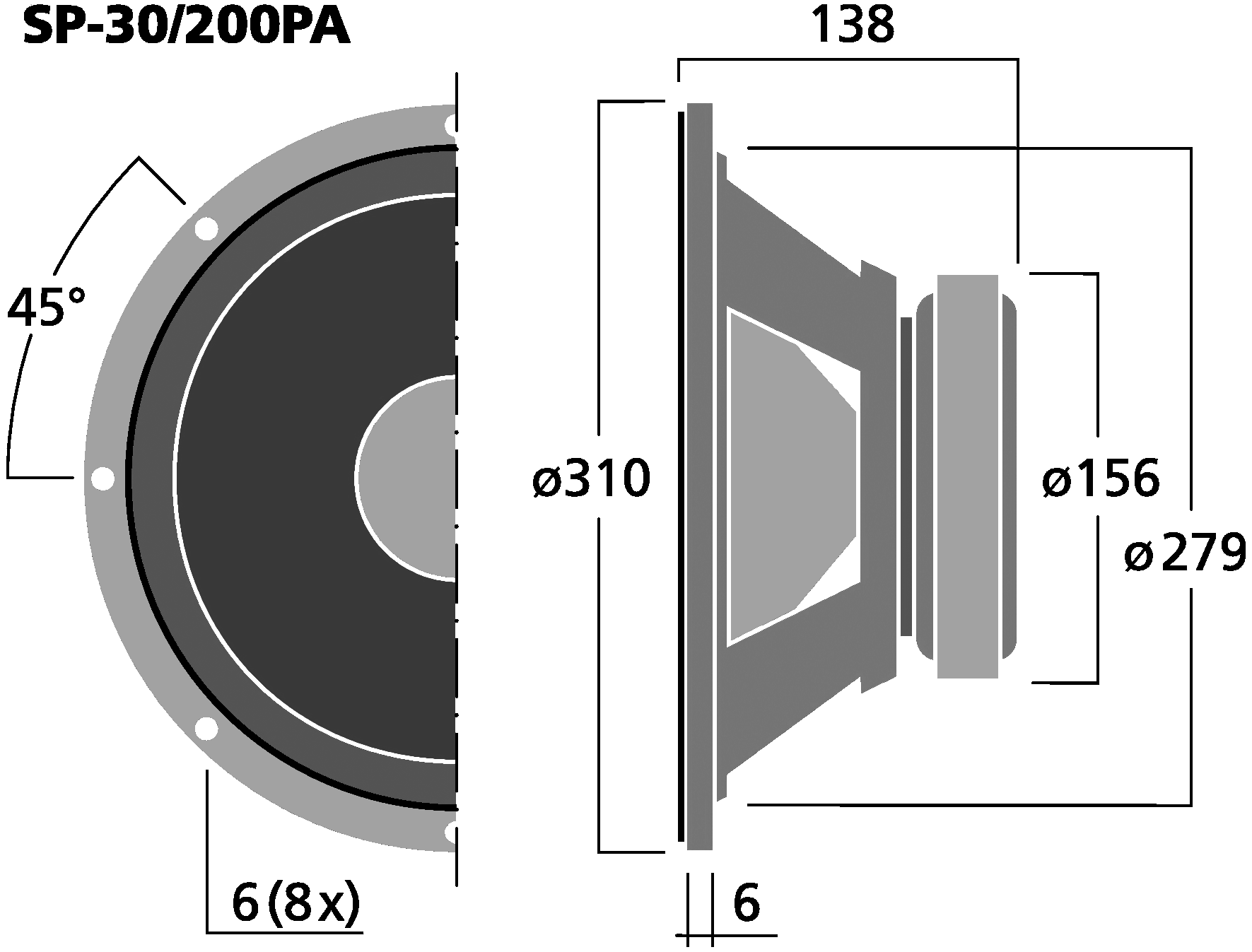MONACOR SP-30/200PA Dimensions