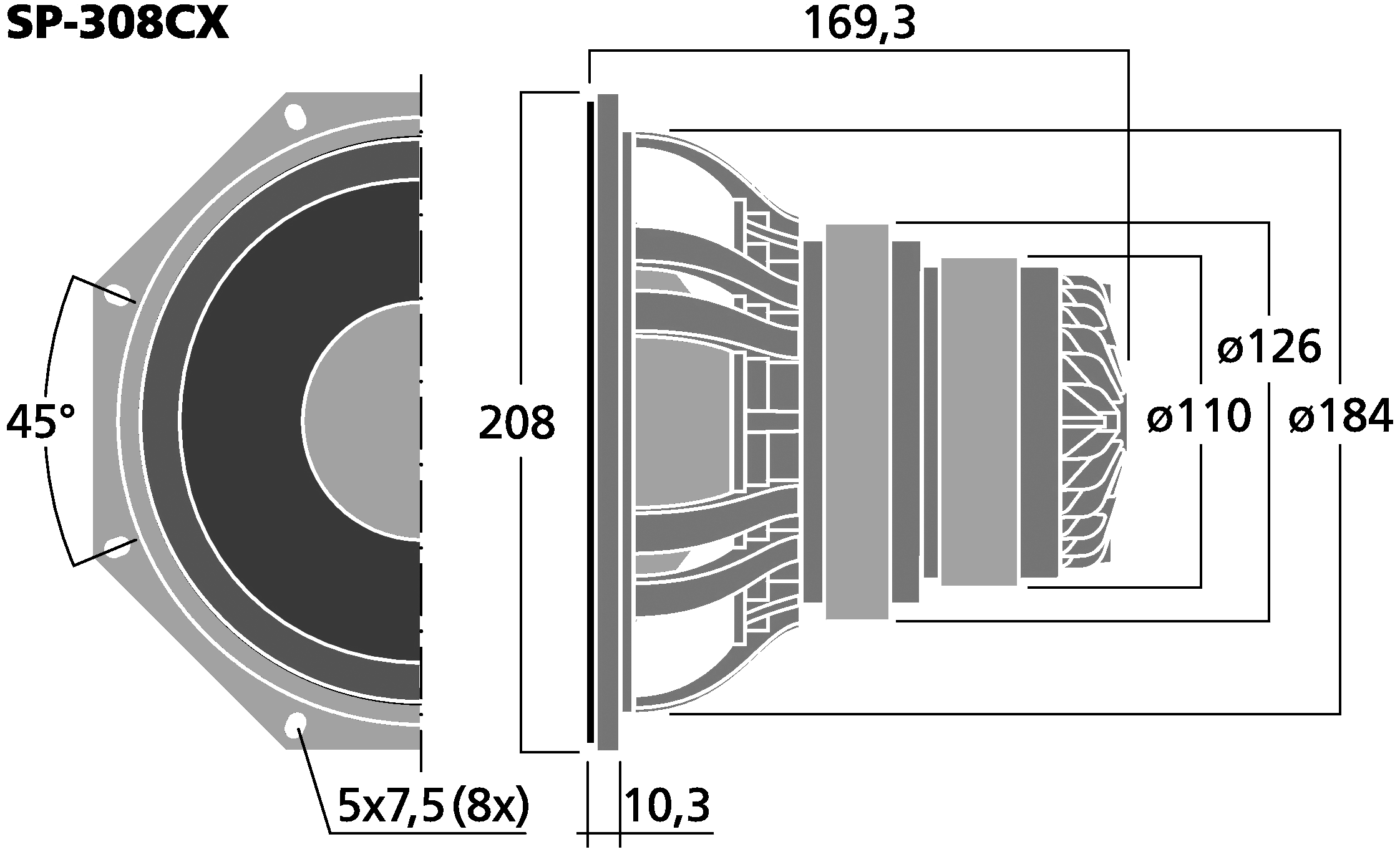 MONACOR SP-308CX Dimensions
