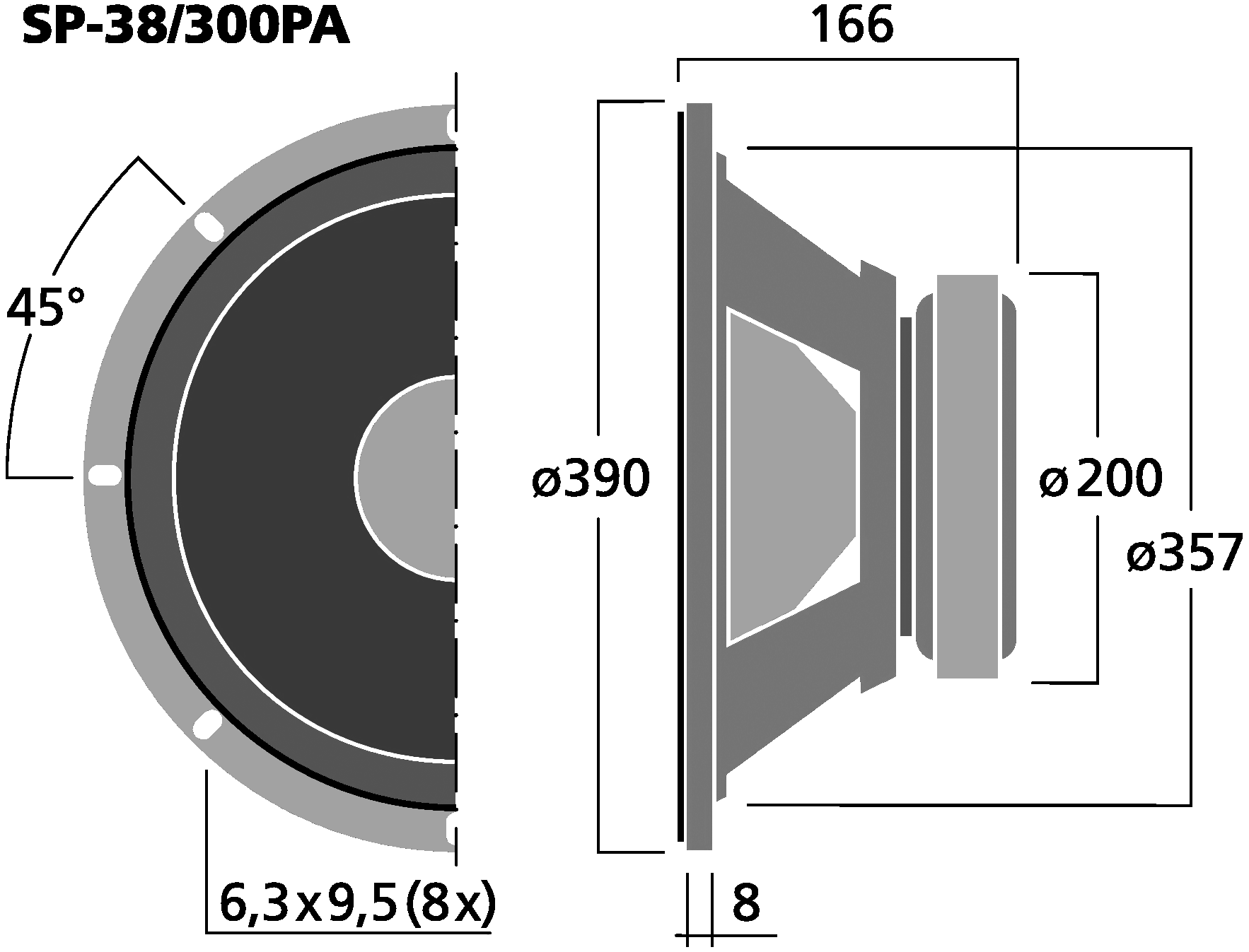 MONACOR SP-38/300PA Dimensions