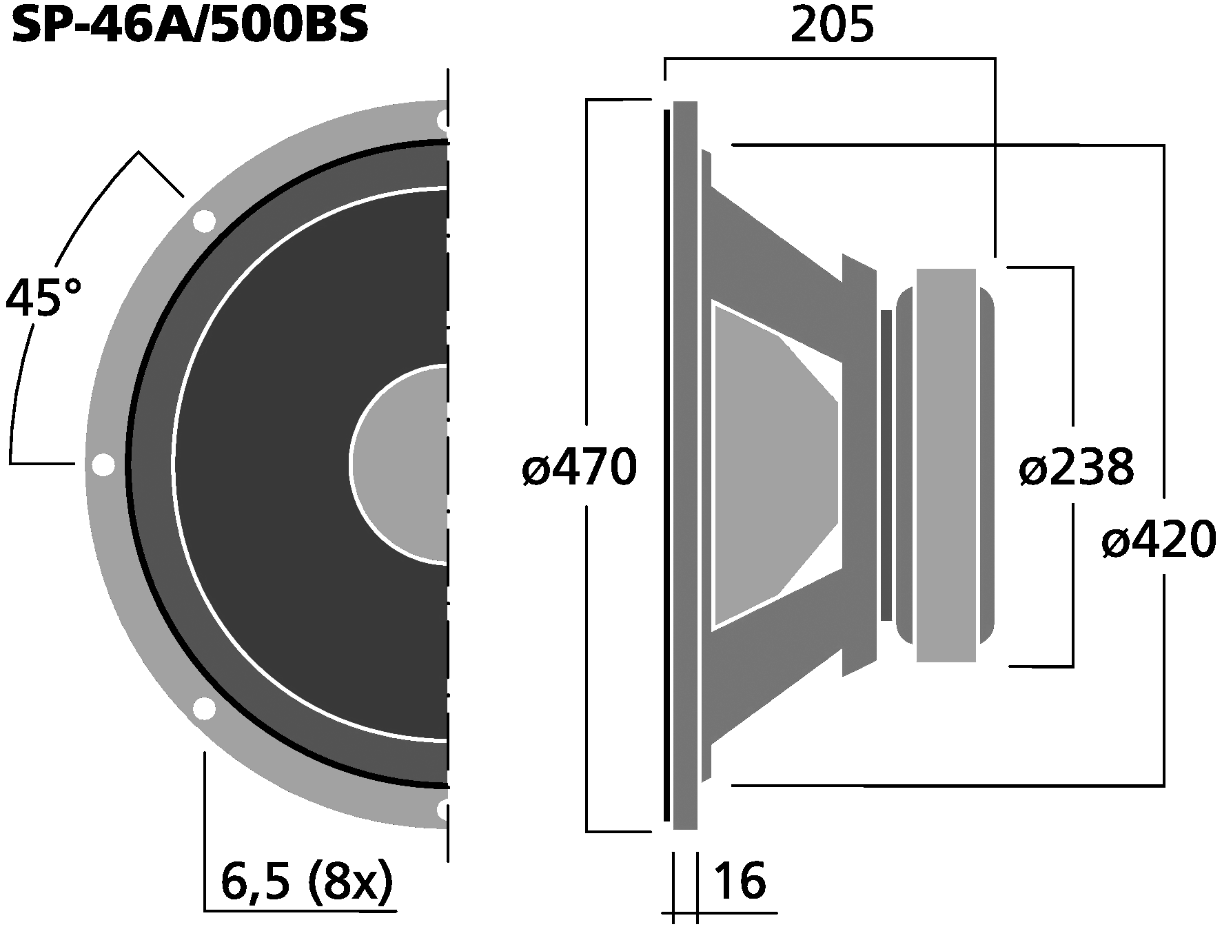 MONACOR SP-46A/500BS Dimensions
