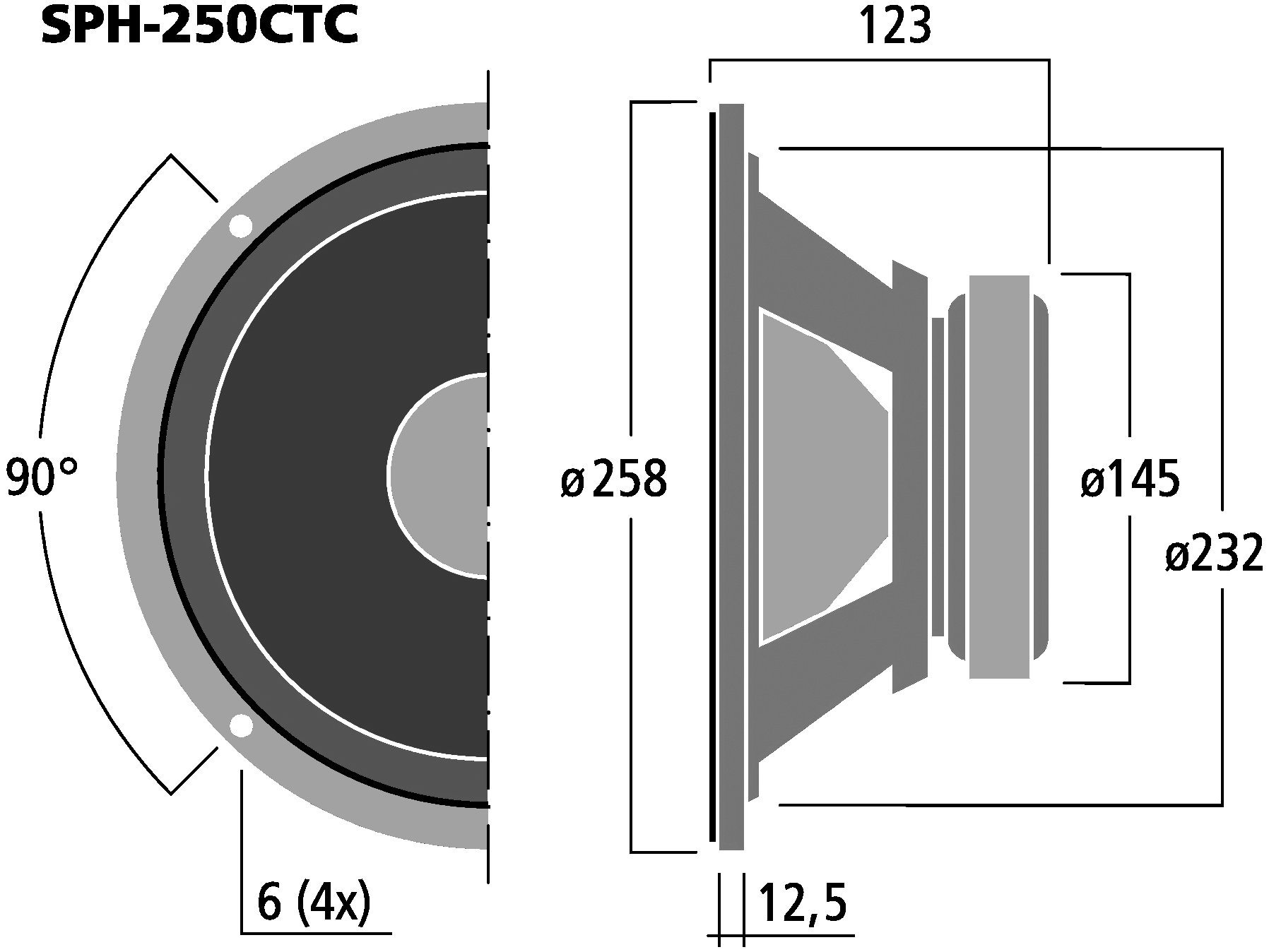 SPH-250CTC MONACOR Stereo BASS SUBWOOFER 2x150W max 91db 250mm 10" Polypropylen 
