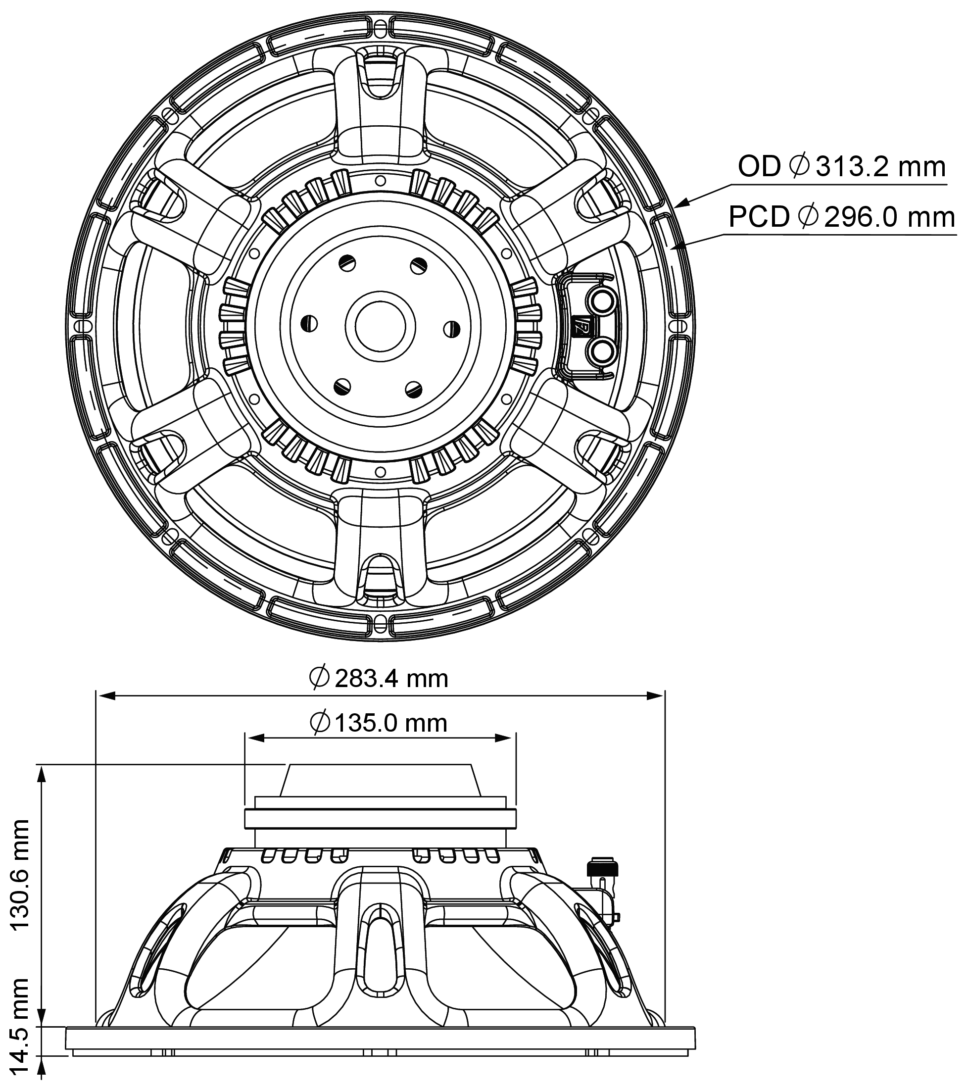 P.Audio 12NX-76MB Dimensions