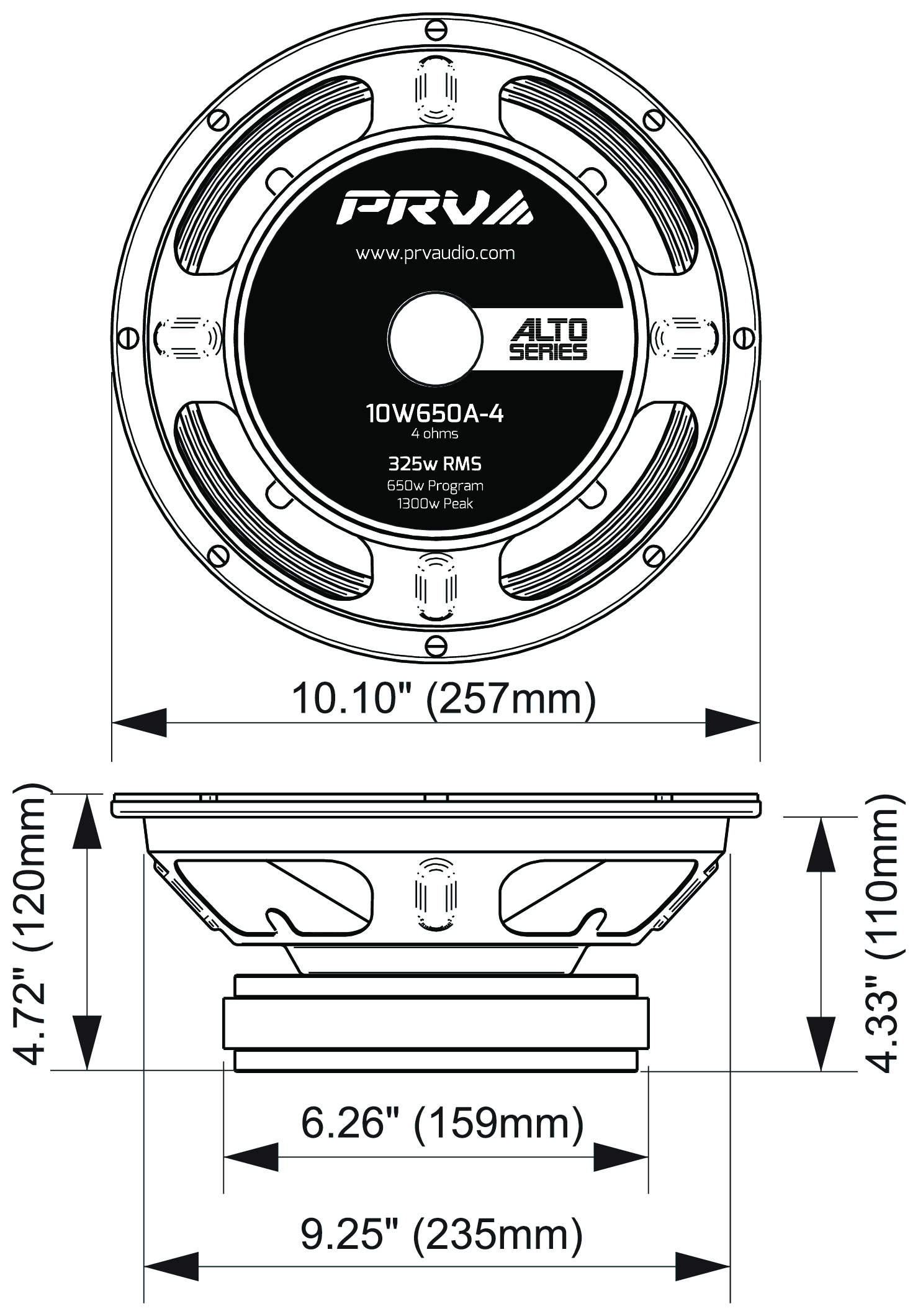 PRV Audio 10W650A-4 Dimensions