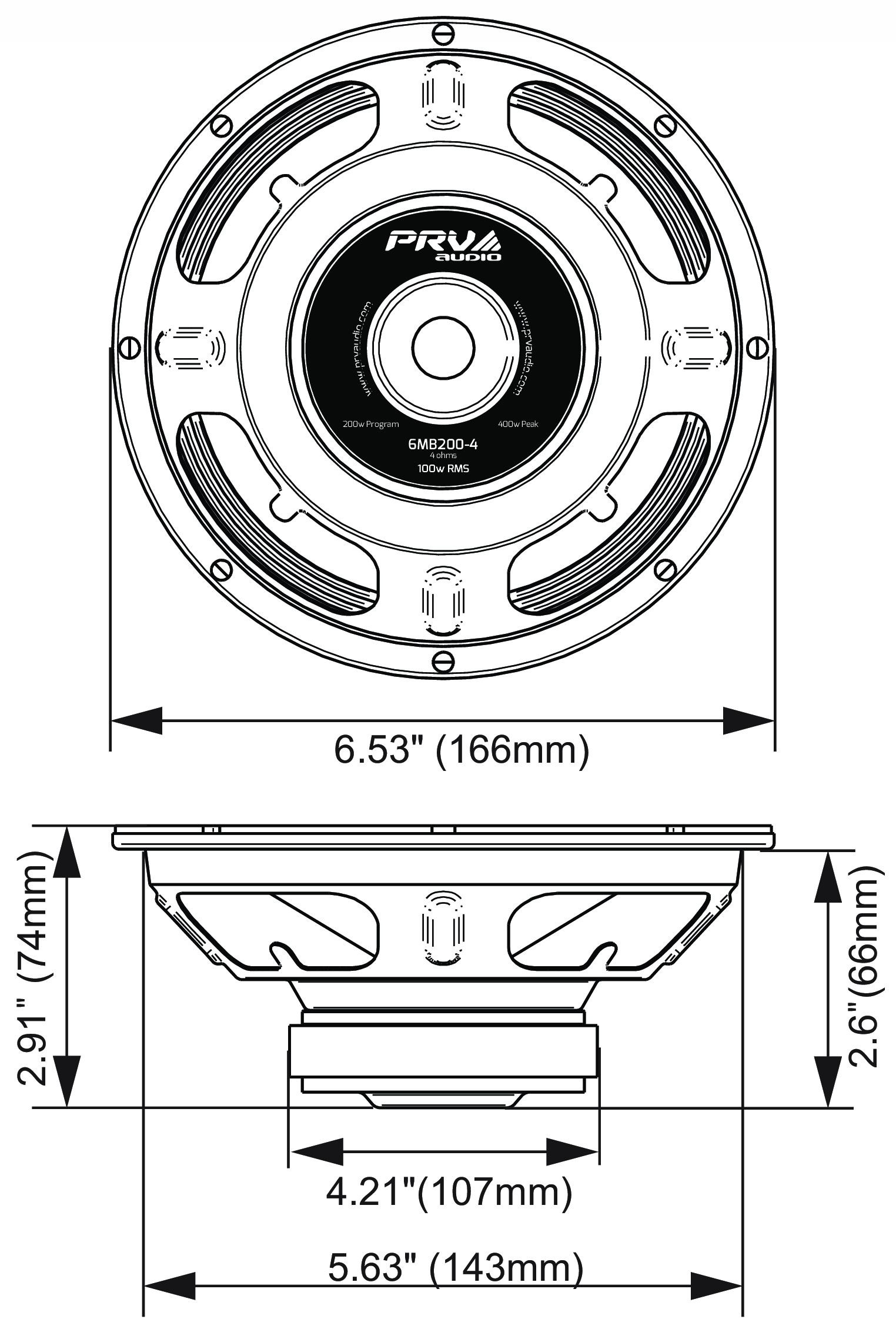 PRV Audio 6MB200-4 v2 Dimensions