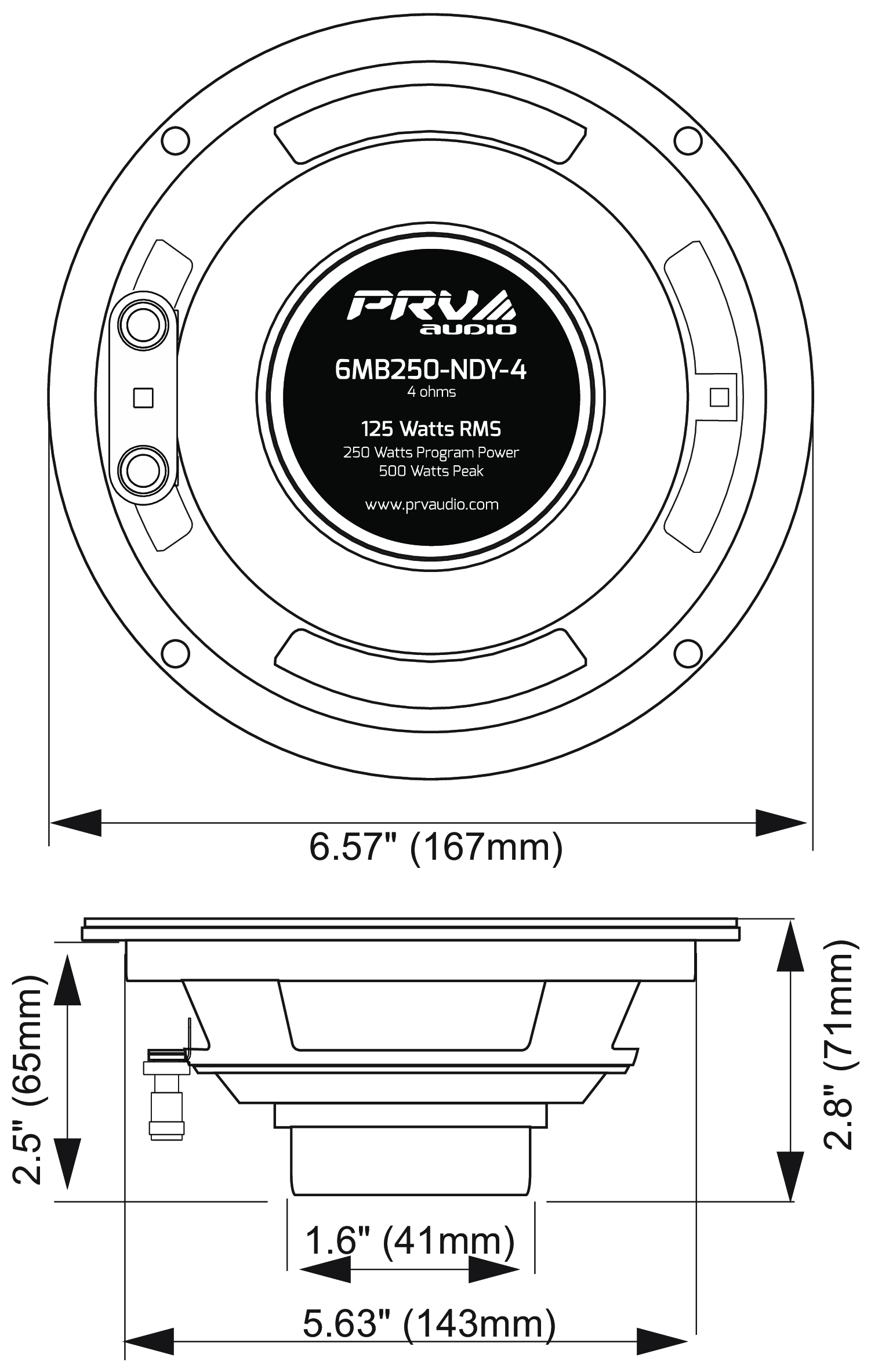 PRV Audio 6MB250-NDY-4 Dimensions