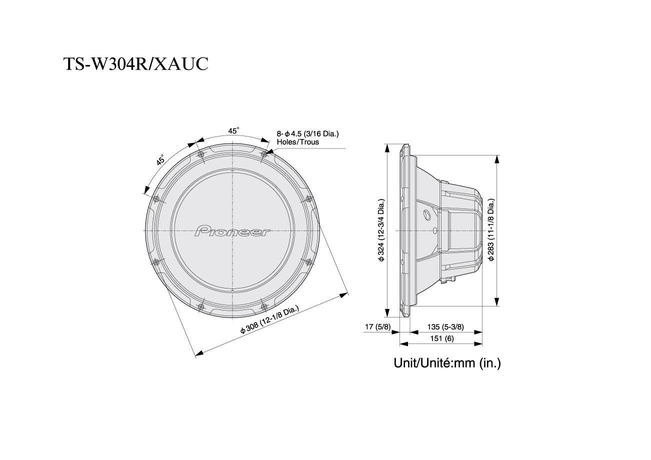 Pioneer TS-W304R Dimensions