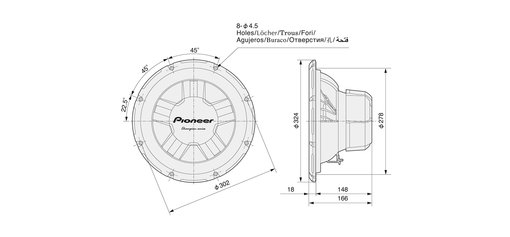 Pioneer TS-W311 Dimensions