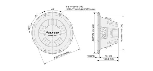 Pioneer TS-W311D4 Dimensions