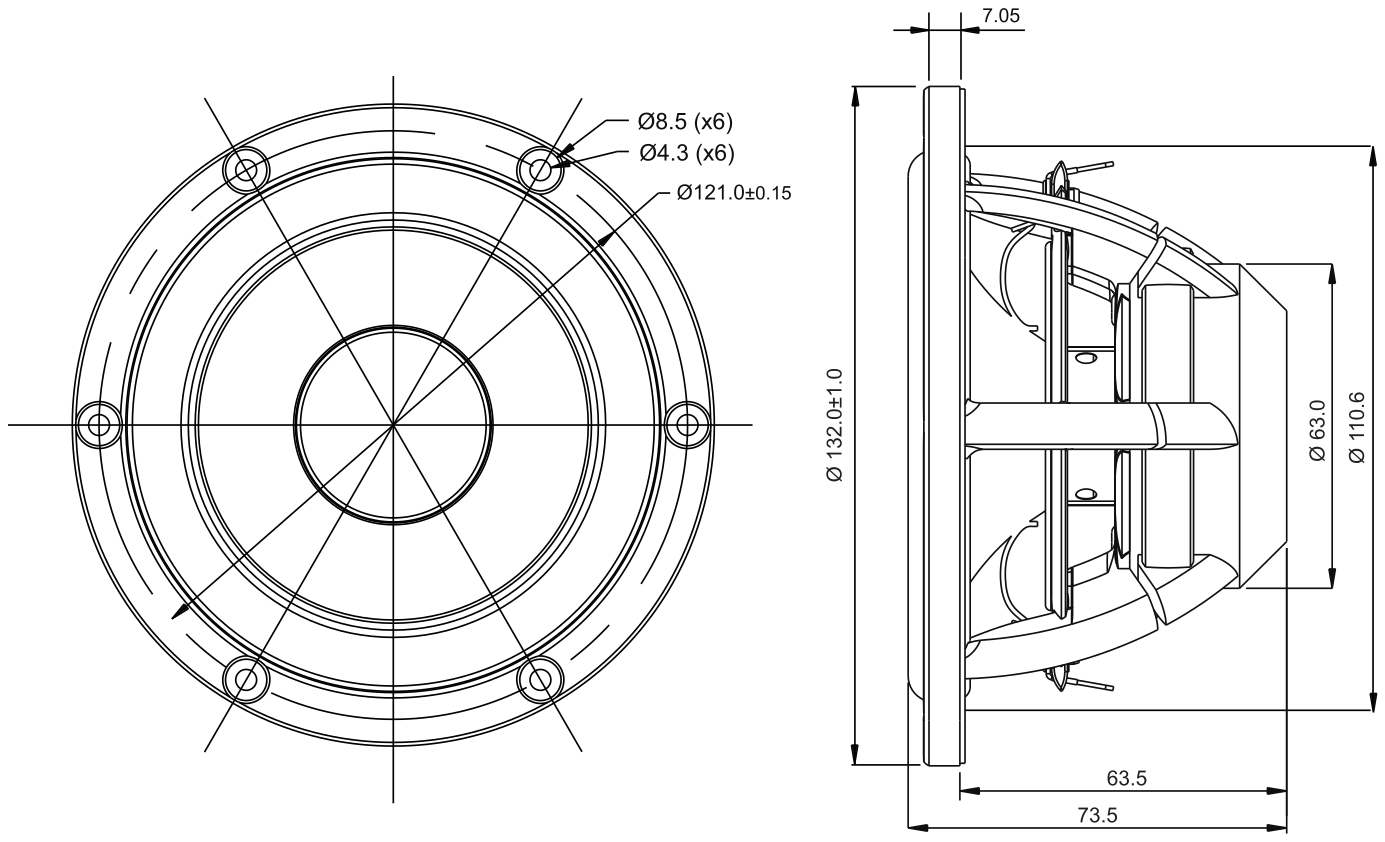 SB Acoustics MR13P-4 Dimensions