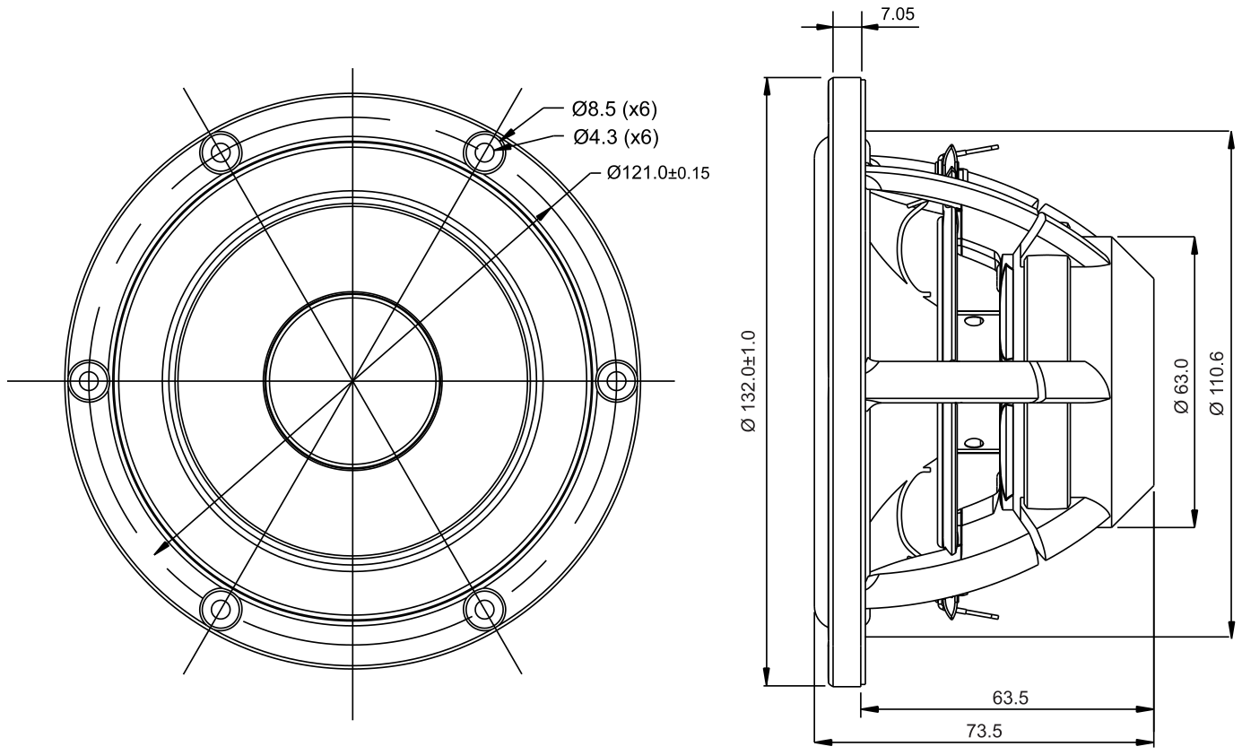SB Acoustics MR13P-8 Dimensions