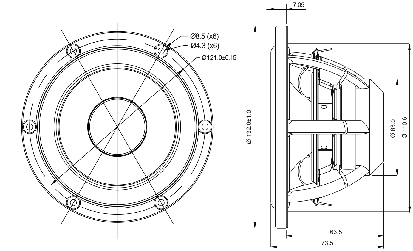 SB Acoustics MR13PNW-8 Dimensions
