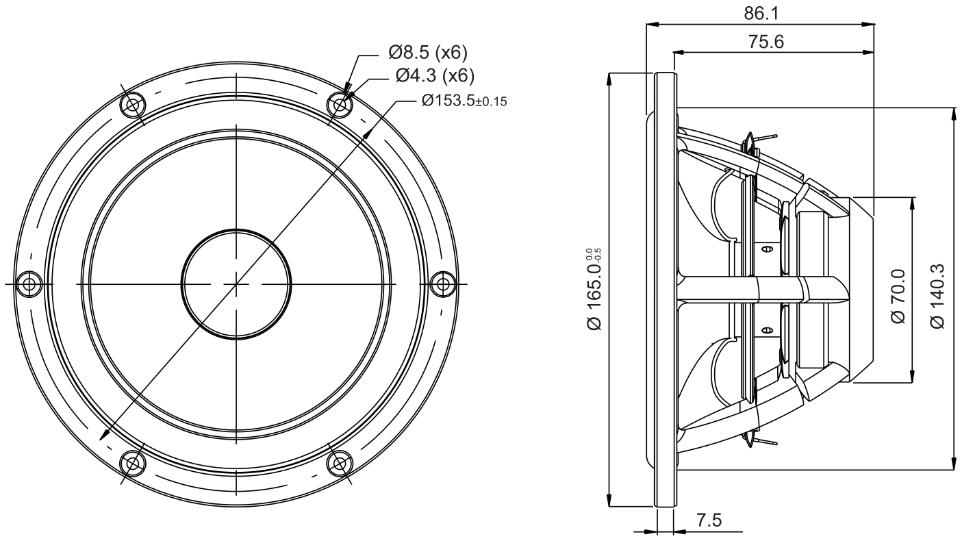 SB Acoustics MR16P-4 Dimensions