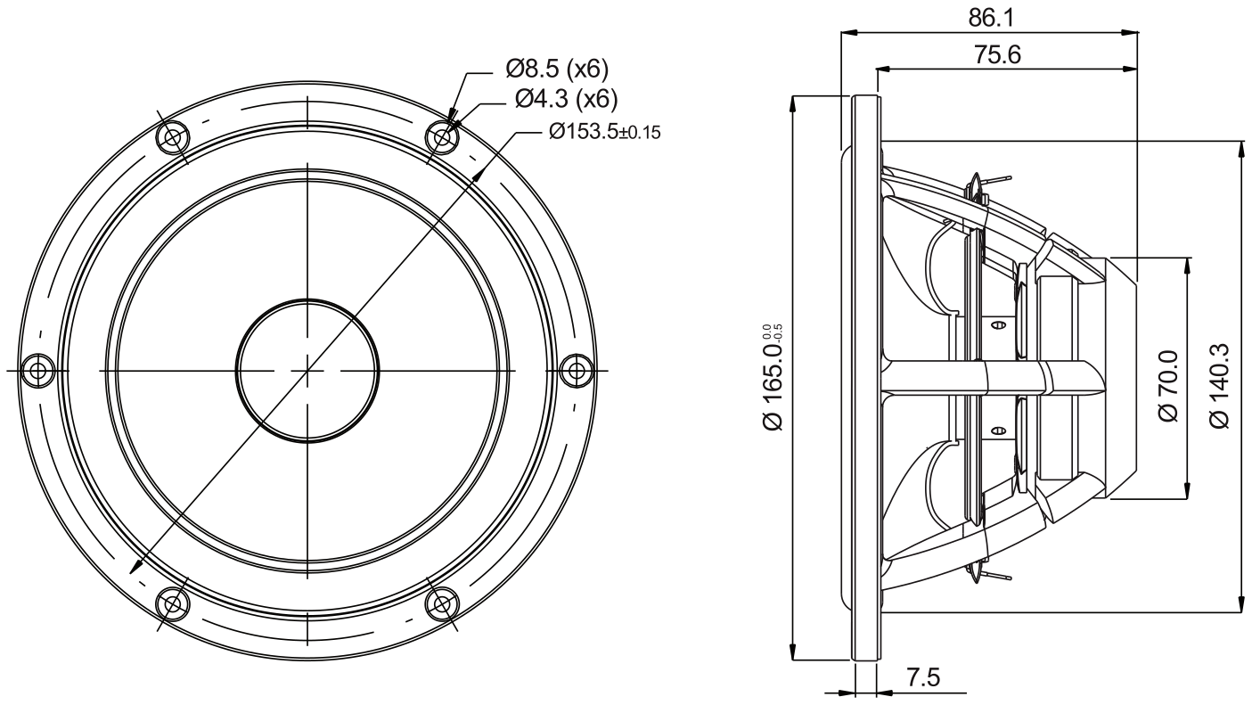 SB Acoustics MR16PNW-8 Dimensions
