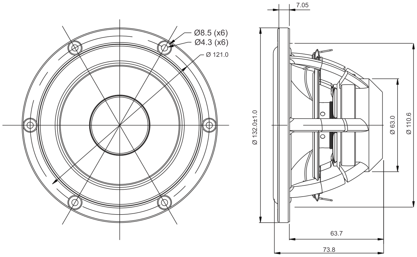 SB Acoustics MW13P-8 Dimensions