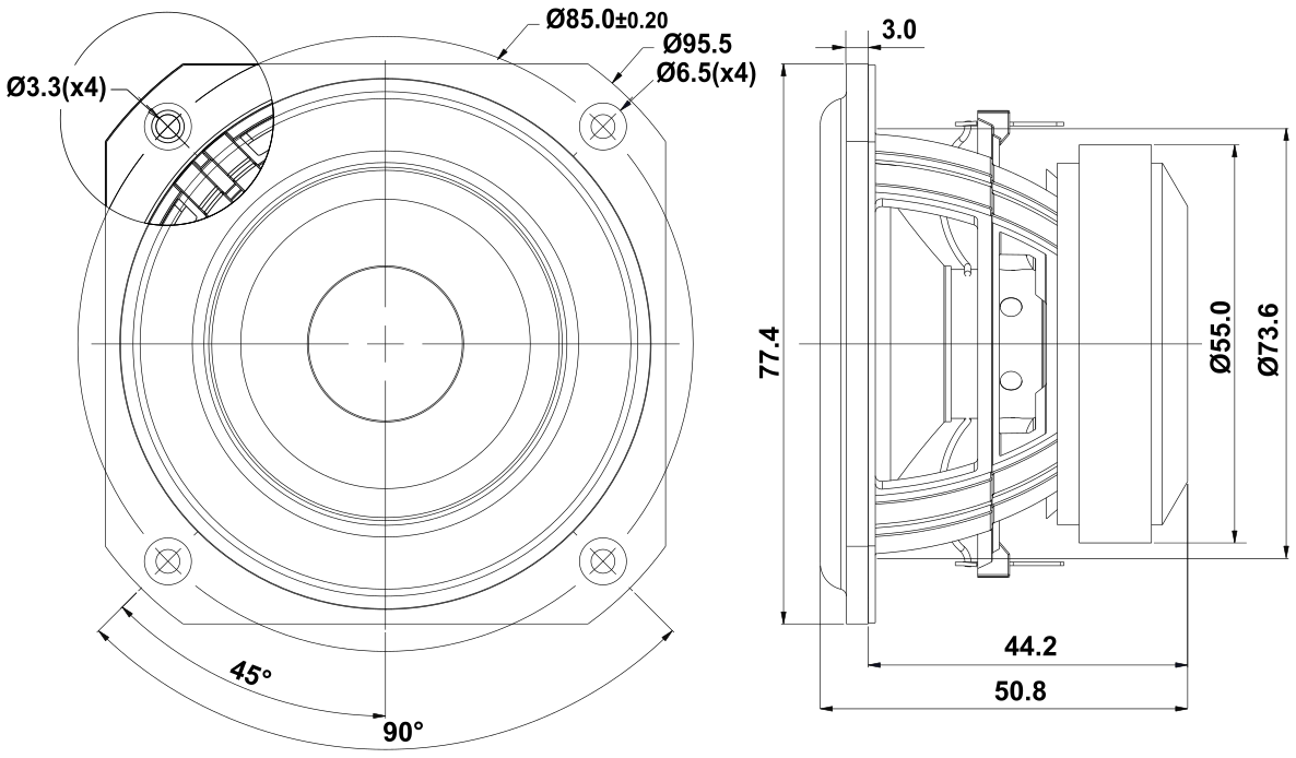 SB Acoustics SB10PGC21-4 Dimensions