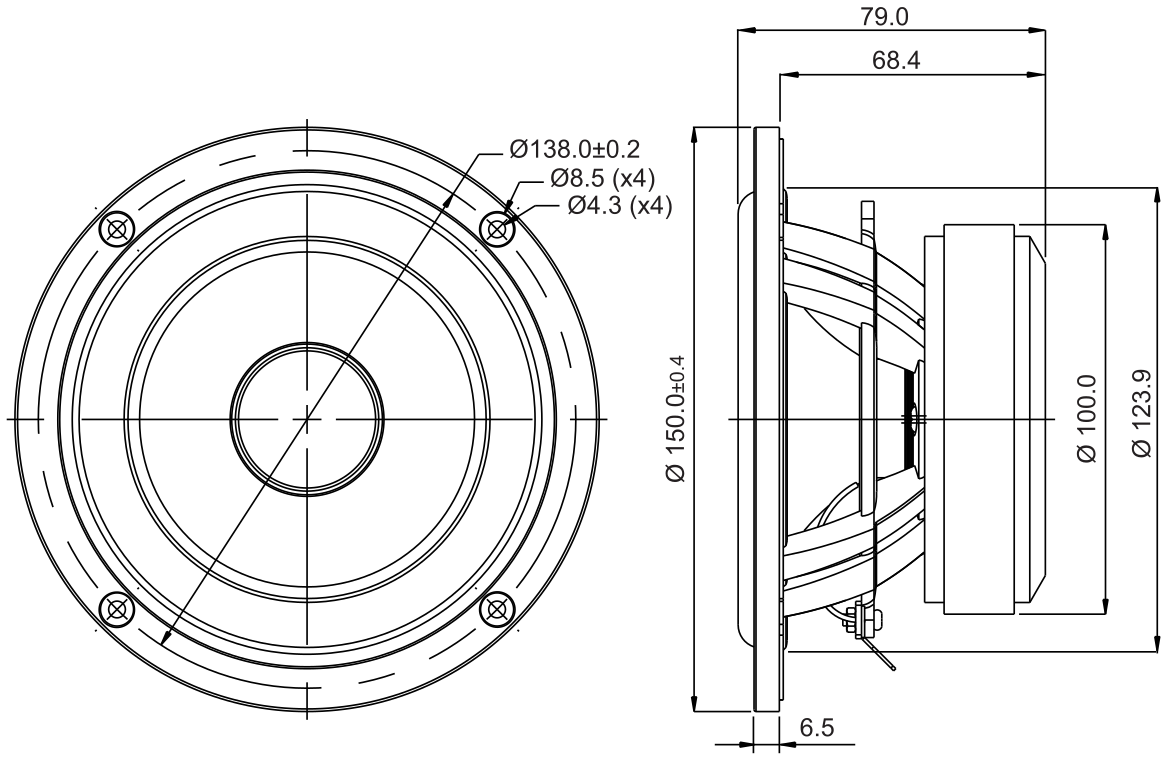 SB Acoustics SB15MFC30-4 Dimensions