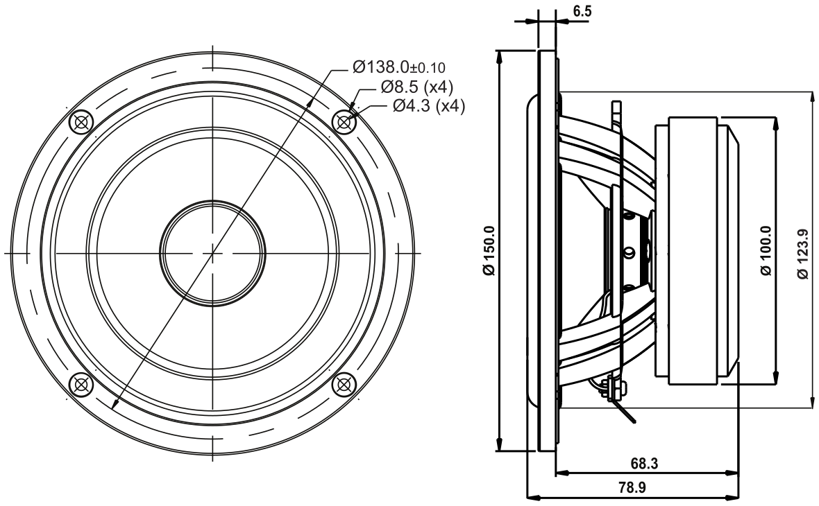SB Acoustics SB15NRX2C30-4 Dimensions