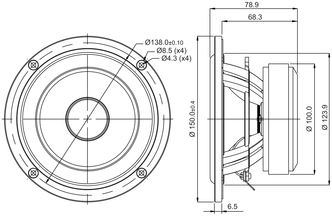 SB Acoustics SB15NRXC30-4 Dimensions