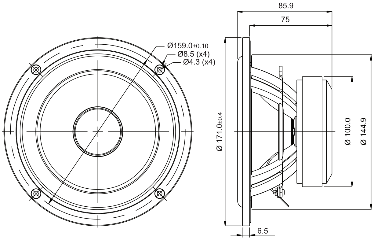 SB Acoustics SB17NRXC35-4 Dimensions