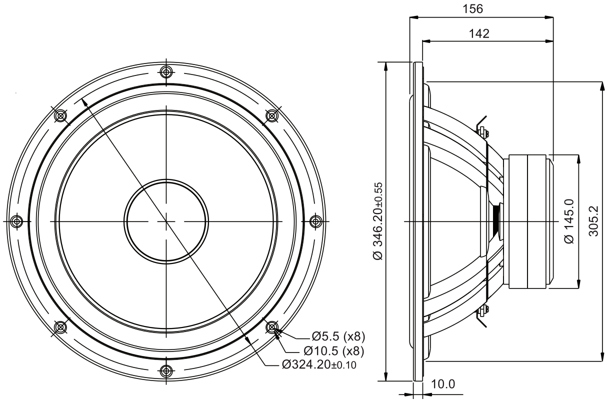 SB Acoustics SB34NRX75-16 Dimensions
